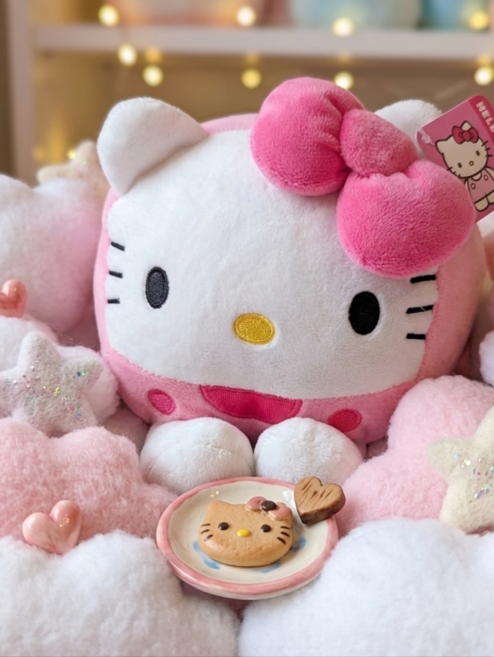 NWT Sanrio Pink White Collectible Gift Hanging Hello Kitty Cube Square Plush 8"